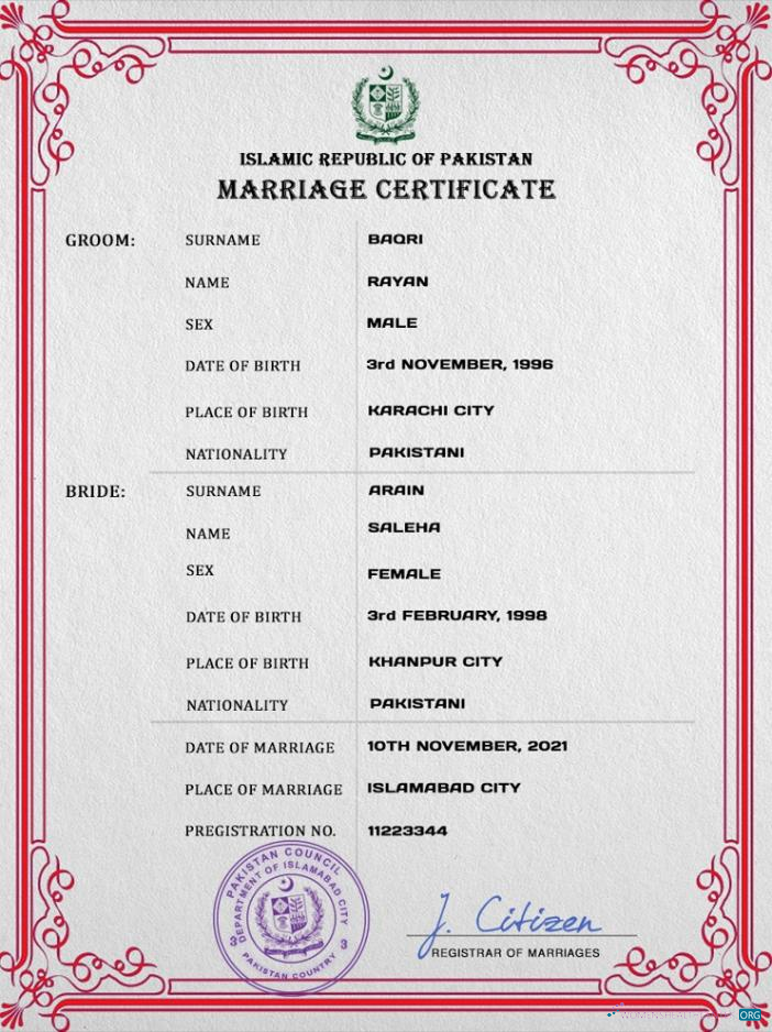 Download Pakistan marriage certificate PSD template Photoshop template